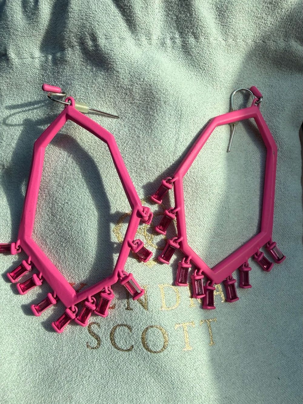 Kendra Scott Hot Pink Geometric Fringe Drop Earrings